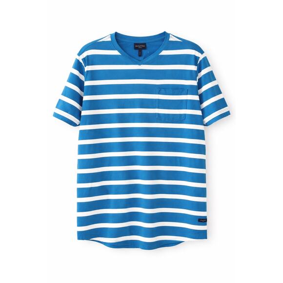 Good Man Brand Striped Cotton Pocket Tee Blue White Short Sleeve L casual - Picture 2 of 6